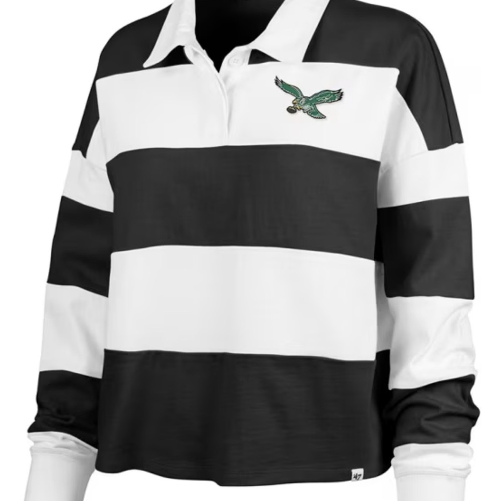 47 PHILADELPHIA EAGLES WOMENS BLACK CLUBHOUSE RUGBY Polo